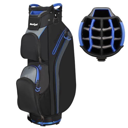 Beutyal 15-Way Lightweight Golf Cart Bag for Men with Cooler, Black Blue