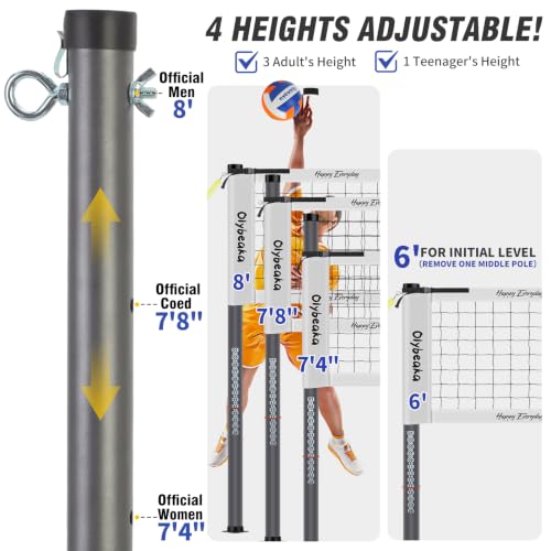 White 32ft Outdoor Portable Volleyball Net Set - Adjustable, Heavy-Duty Poles, Accessories