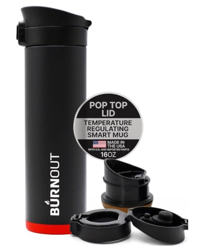 BURNOUT 16oz Temperature Regulating Smart Mug with Pop Top Lid - Black