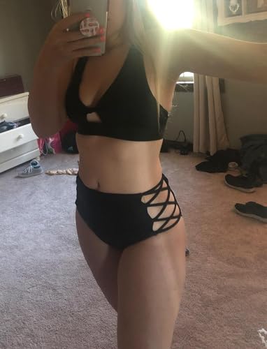 Women's High Waist Bikini Bottoms Tummy Control Strappy Sides XX-Large Black