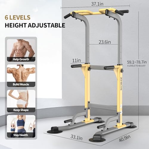 Yellow Pull-Up Dip Station, 350LBS Weight Capacity, Adjustable Home Gym Equipment