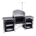 Folding Camping Kitchen Table with Light Stand & Windshield - Silver
