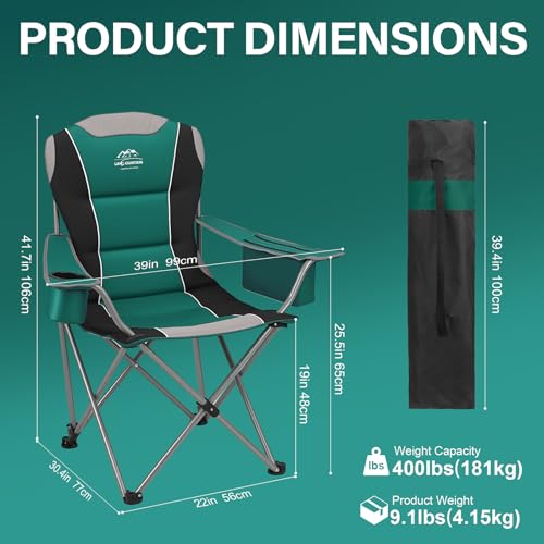 Heavy Duty Camping Chairs with Adjustable Backrest & Cooler Bag - Supports 400lbs