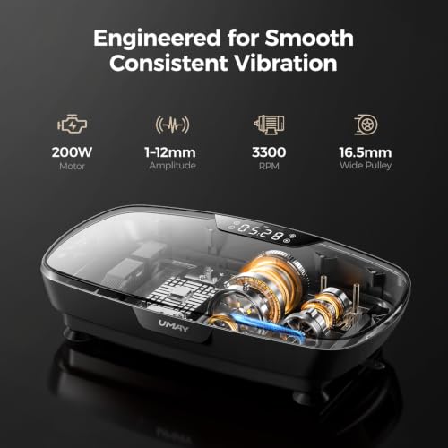 UMAY Black Curved Vibration Plate Exercise Machine with 120 Speeds & Bluetooth