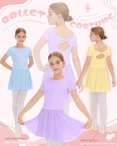 Girls Ballet Leotards 3 Pack - Light Purple, Yellow, Light Blue, Sizes 4-6 Years