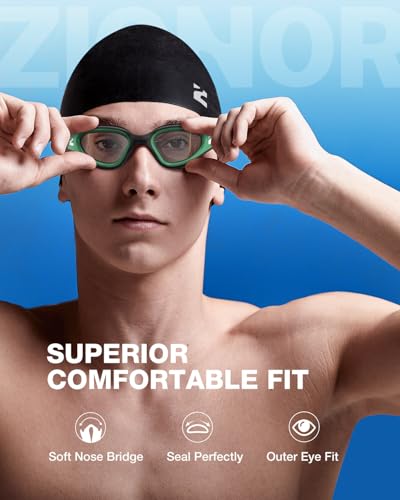 Swimming Goggles Adult Mirrored Pool & Lap Goggles A4 - Green Frame Clear Lens