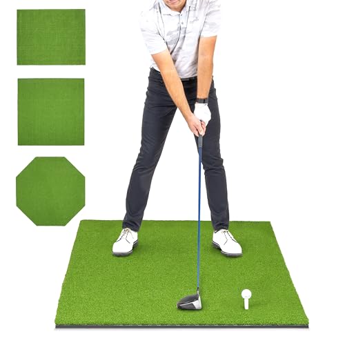 Pro Golf Hitting Mat 5’ x 3’ Turf for Indoor Outdoor Practice with 3 Tees