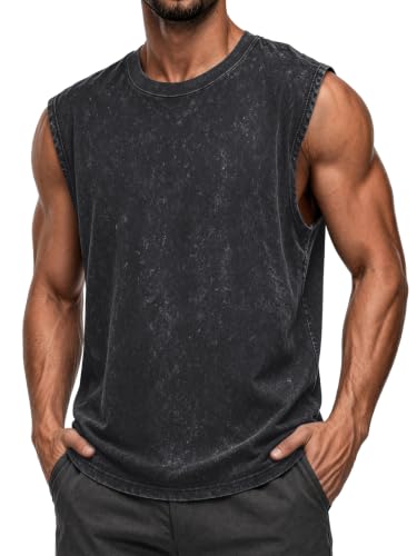 Men's Tank Tops Summer Sleeveless Muscle Shirts Cotton Loose Fit XX-Large Black
