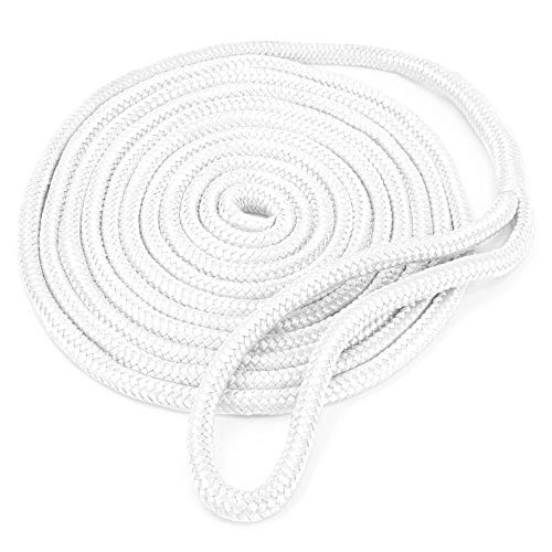 15-Foot Double Braided Nylon Dockline with Loop for Boat Mooring