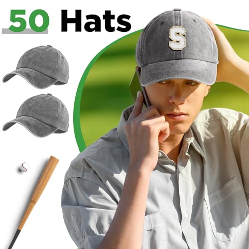 Bonuci 50 Pack Vintage Washed Baseball Caps Gray Adjustable Cotton Sports Hats for Men Women