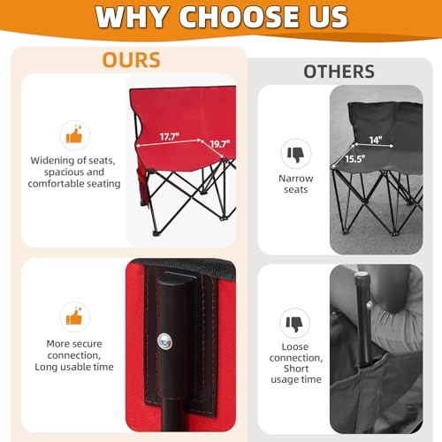 Portable Soccer Team Bench 6 Seats with Bag - Red, No Assembly, Foldable & Comfortable