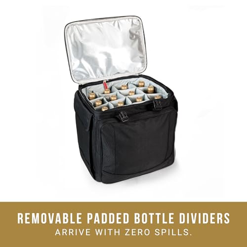 Rolling Wine Cooler Tote - Insulated 12-Bottle Cooler with Wheels & Pockets - Black - Cooler