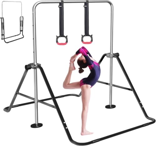 Black FBSPORT Adjustable Kids Gymnastics Horizontal Bar for Training & Flexibility