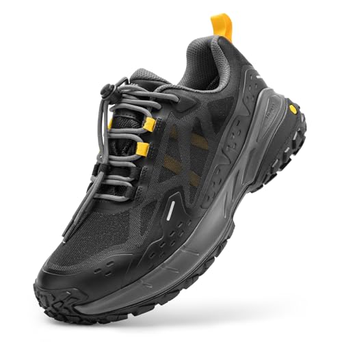 FitVille Men's Waterproof Hiking Shoes 10.5 Wide Black/Grey All-Terrain Sneakers