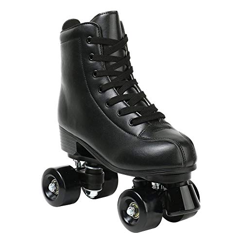 Black High Top PU Leather Double-Row Roller Skates for Men Women US 8.5