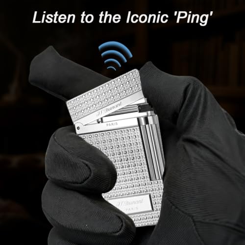 Silver Brass Lighter with Ping Sound & Clous de Paris Engraving - Single Flame