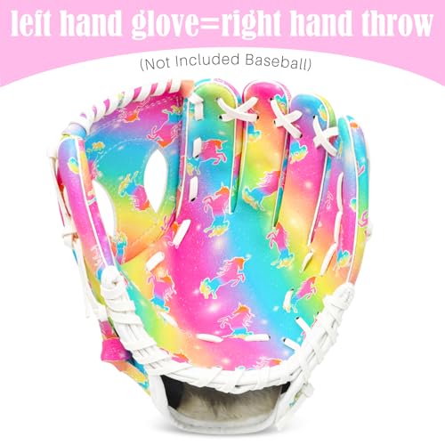 Kids Baseball Glove Rainbow Unicorn 9" Softball Mitt for Beginners