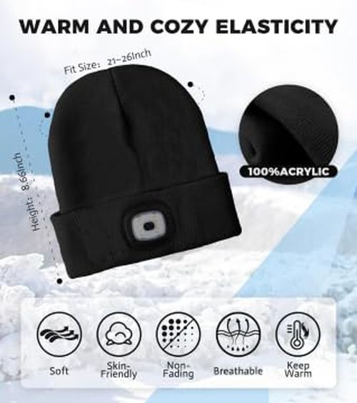 HEYAXA Bluetooth Beanie Hat, USB Rechargeable 4 LED Wireless Music Running Headlamp Cap, Gifts for Christmas, Stocking Stuffer & White Elephant Gifts for Men, Women, Him, Her