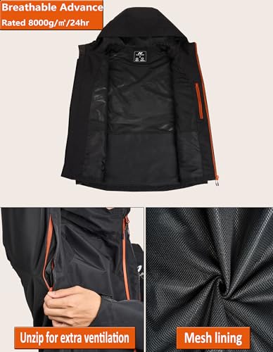 Mens Lightweight Waterproof Hooded Rain Jacket - Large Black Outdoor Raincoat