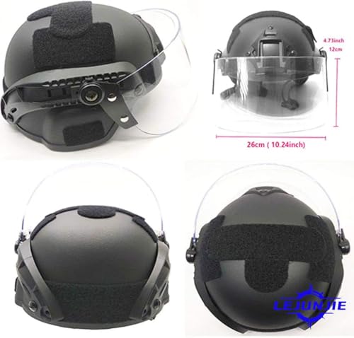 LEJUNJIE BK Tactical MICH 2000 Fast Helmet with Clear Riot Visor Face Shield - Airsoft & Paintball