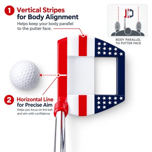 Golf Mallet Putter 34-inch Right Handed High-MOI Patriotic Design for Men & Women