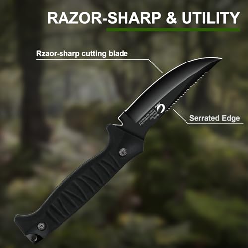 Meniscus Blade Fixed Blade Knife with Sheath, 4-Inch Carbon Steel Outdoor Hunting Knife - CuCut