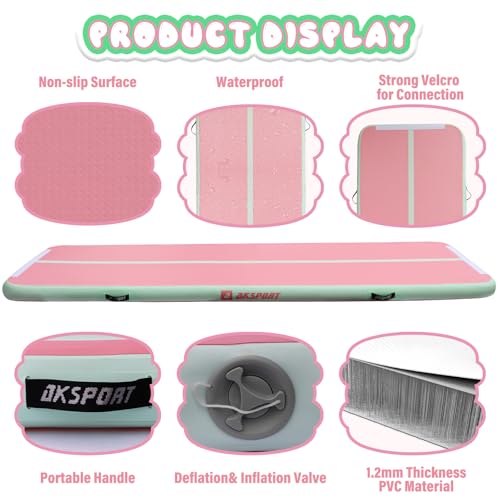 Inflatable Gymnastics Mat Air Track 10ft Pink & Green - Home & Training Use