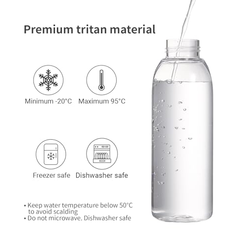 emoi 22oz Clear Water Bottle - Reusable Leakproof BPA-Free for School Travel Gym - White