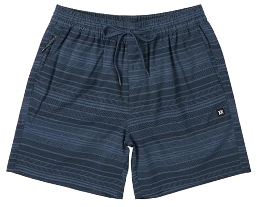 Men's 2-in-1 Swim Shorts - Sea to Shore 6-Inch Agitated Stripe Indigo, Quick-Dry, Versatile
