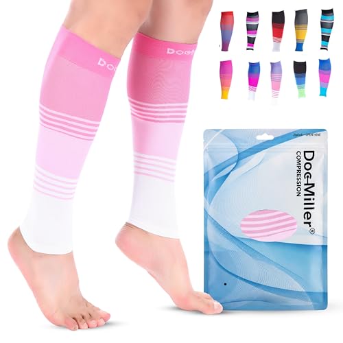 Calf Compression Sleeve 20-30 mmHg for Men & Women, 2X-Large Pink & White