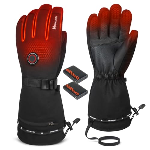 MRAWARM Heated Gloves for Men & Women, Black, Large - Rechargeable Winter Gloves with Touchscreen & Water-Resistant Features