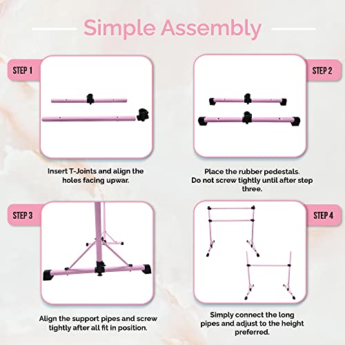 Pink Steel 4 Ft Ballet Barre for Home & Gym - Adjustable & Portable with Carry Bag