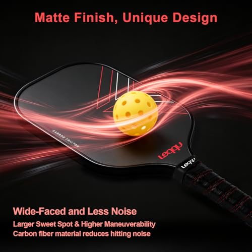 Lequq 16mm T700 Raw Carbon Fiber Pickleball Paddles Set of 2 - Red Variation for Beginners