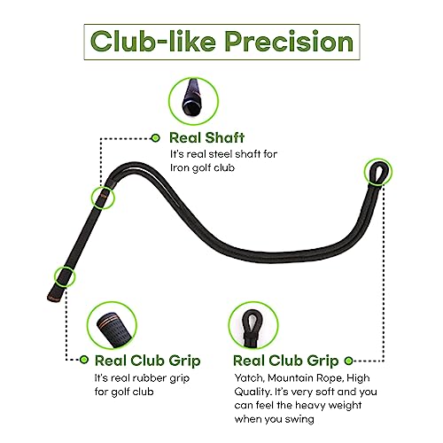 Golf Swing Training Aid Rope Trainer with Real Club Grip - Home Practice Equipment