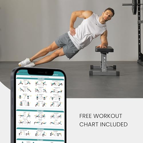 Flat Weight Bench for Home Gym - 1,000 lb Capacity, Dumbbell Storage, Easy Assembly