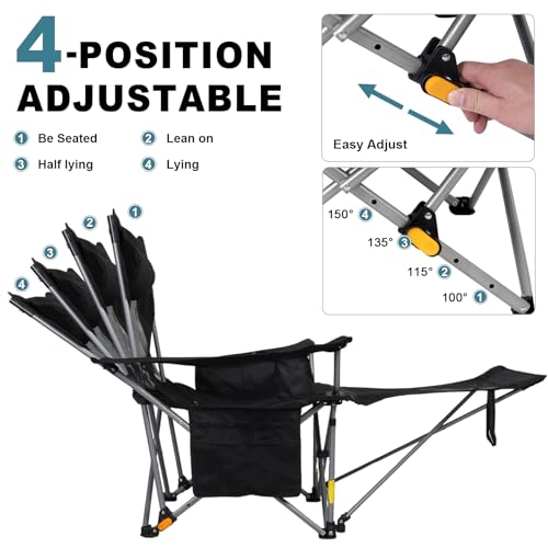Portable Reclining Camping Chair with Footrest & Cooler Bag - Adjustable Outdoor Lounge