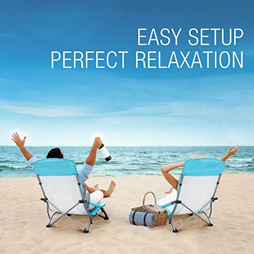 High Back Blue Beach Chairs with Dots - 2 Pack, Portable Folding Camping Chairs
