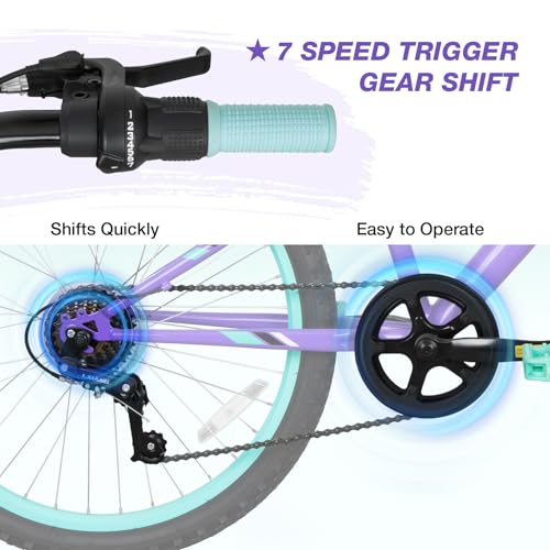 WEIZE 24 Inch Purple Girls Mountain Bike for Kids 8-14 Years