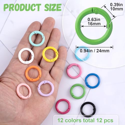 12 Colors Spring O Rings Keychain Carabiner Clips Alloy Trigger Buckle DIY Accessories - 24mm
