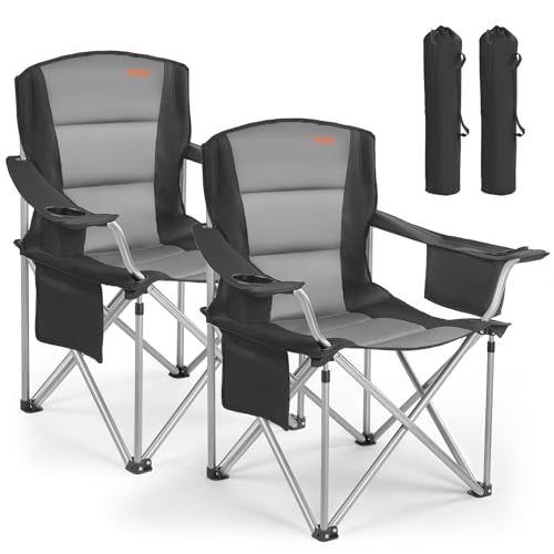 VEVOR 2 Pack Oversized Heavy Duty Camping Folding Chairs with Lumbar Support, Cooler Bag & Side Pockets