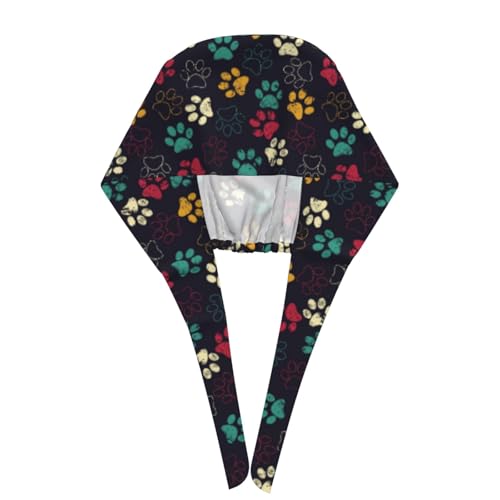 Yellow Bee Breathable Scrub Hat for Nurses & Doctors - Cat Dog Paw Print Variation