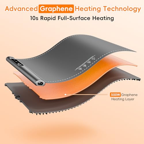 XL Large Food Warming Mat 23x15 in Graphene Technology, 6 Temp Modes, Gray