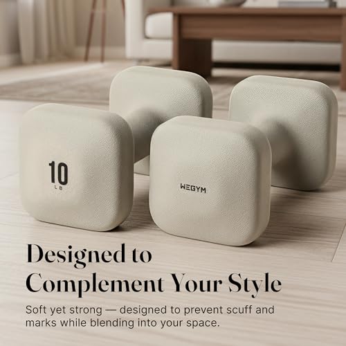 WeGym SafeGrip Square Dumbbells 10LB Pair - Sandstone, Anti-Slip Home Weights