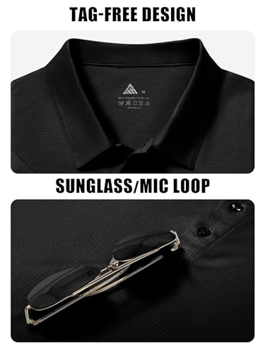 ZITY Mens Polo Shirt Short Sleeve Performance Moisture-Wicking Black XL