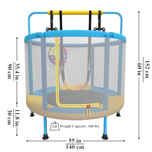 Kids 6-in-1 Trampoline with Safety Features, Basketball Hoop & Swing