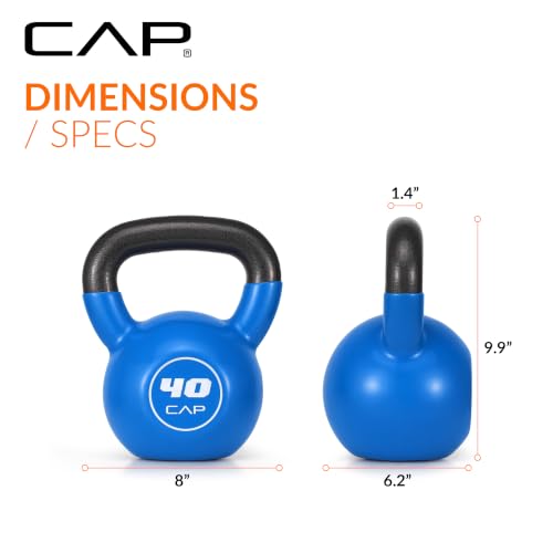 CAP Vinyl-Coated Cast Iron Kettlebell 40 lb Home Gym Strength Equipment