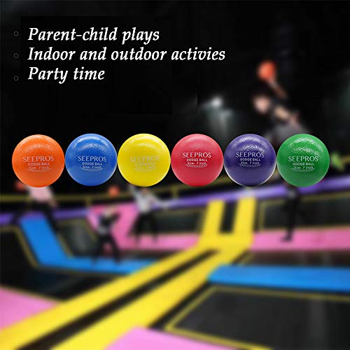 7 Inch Foam Dodgeball Set for Kids & Adults - Soft Skin, Low Bounce, 6 Balls with Mesh Storage Bag