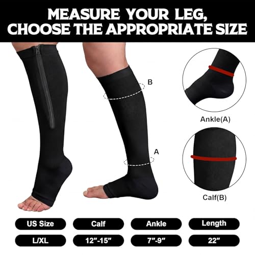 Nuanchu XL Black Zipper Compression Socks - 3 Pair