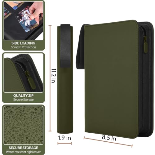 4 Pocket Card Binder Green - Waterproof Toploader Storage for 128 Rigid 3x4 Cards