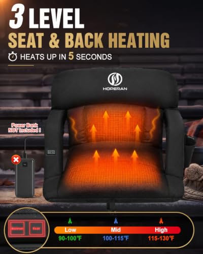 Deep Black 21-Inch Heated Stadium Seat for Bleachers with Extra Thick Cushion
